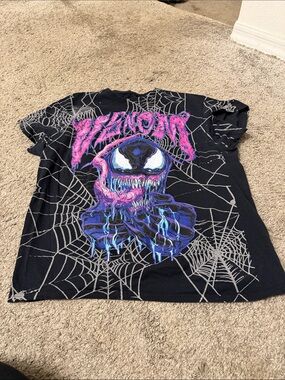 Men Black Spiderweb Graphic Venom-Style Tee